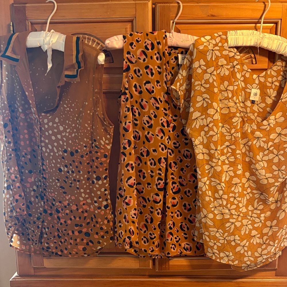 CAbi 3 Mustard and White/Leopard Patterned Blouses
